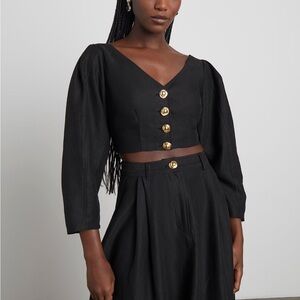 Who What Wear Black Blouse with Gold Buttons